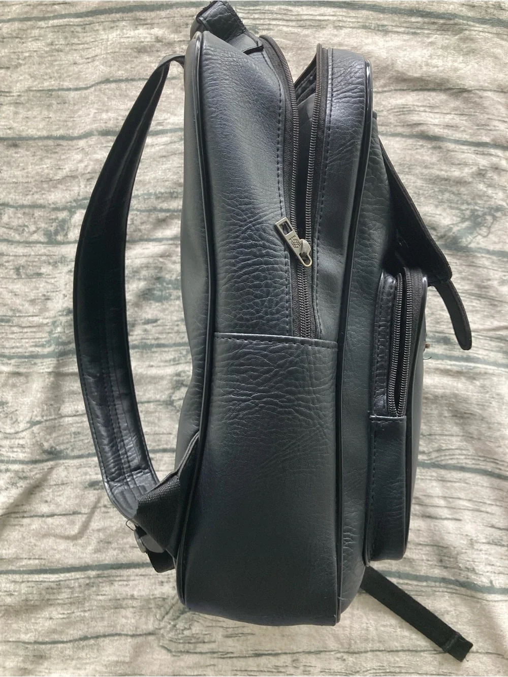 Men's Black Faux Leather Backpack with Front Flap Pocket